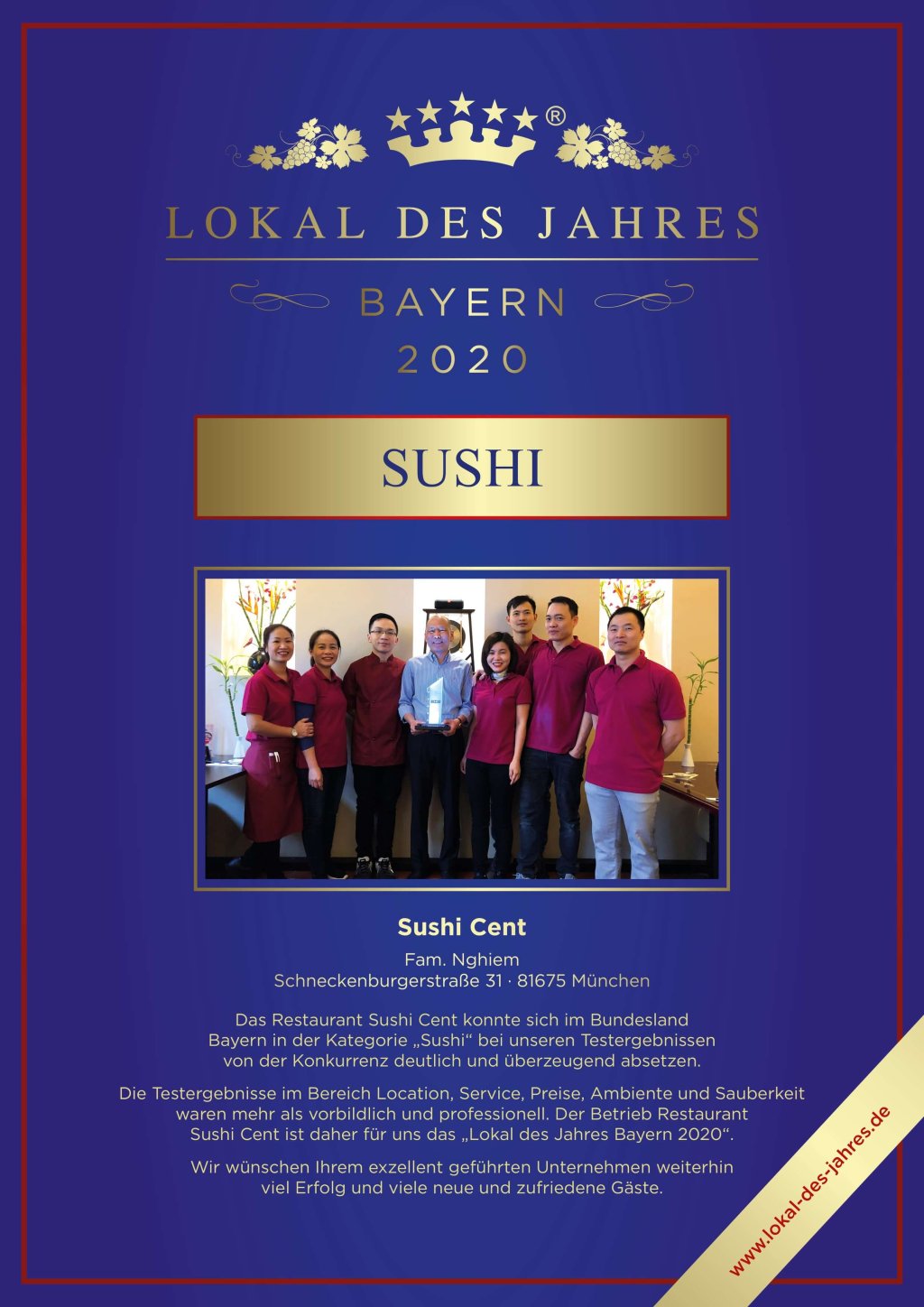 Auszeichnung Lokal des Jahres 2020 – Sushi Cent Auszeichnung Lokal des Jahres 2020 – Sushi Cent